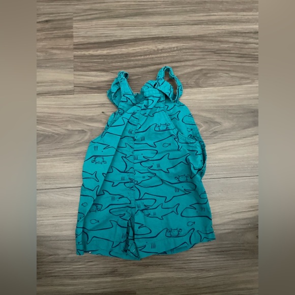 Carter's Baby Teal Shark Print Short Overalls size 3M - Picture 2 of 4